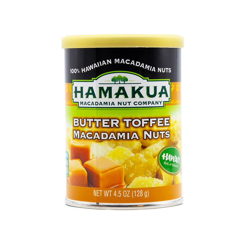4.5 oz can of Hāmākua Macadamia Nut Company Butter Toffee Macadamia Nuts