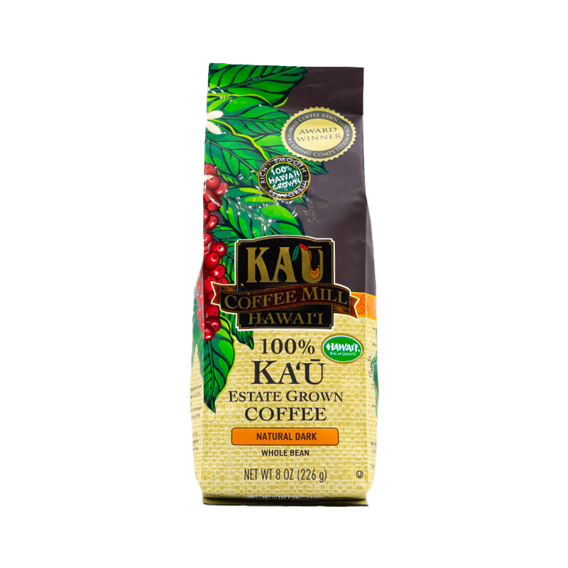 8oz bag of Kaʻū Coffee Mill Natural Dark Whole Bean Coffee