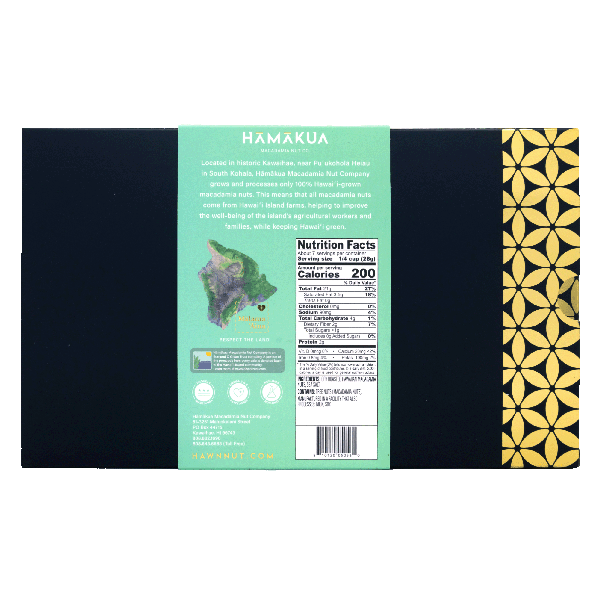 Hāmākua Macadamia Nut Company Lightly Salted macadamia nuts nutrition label