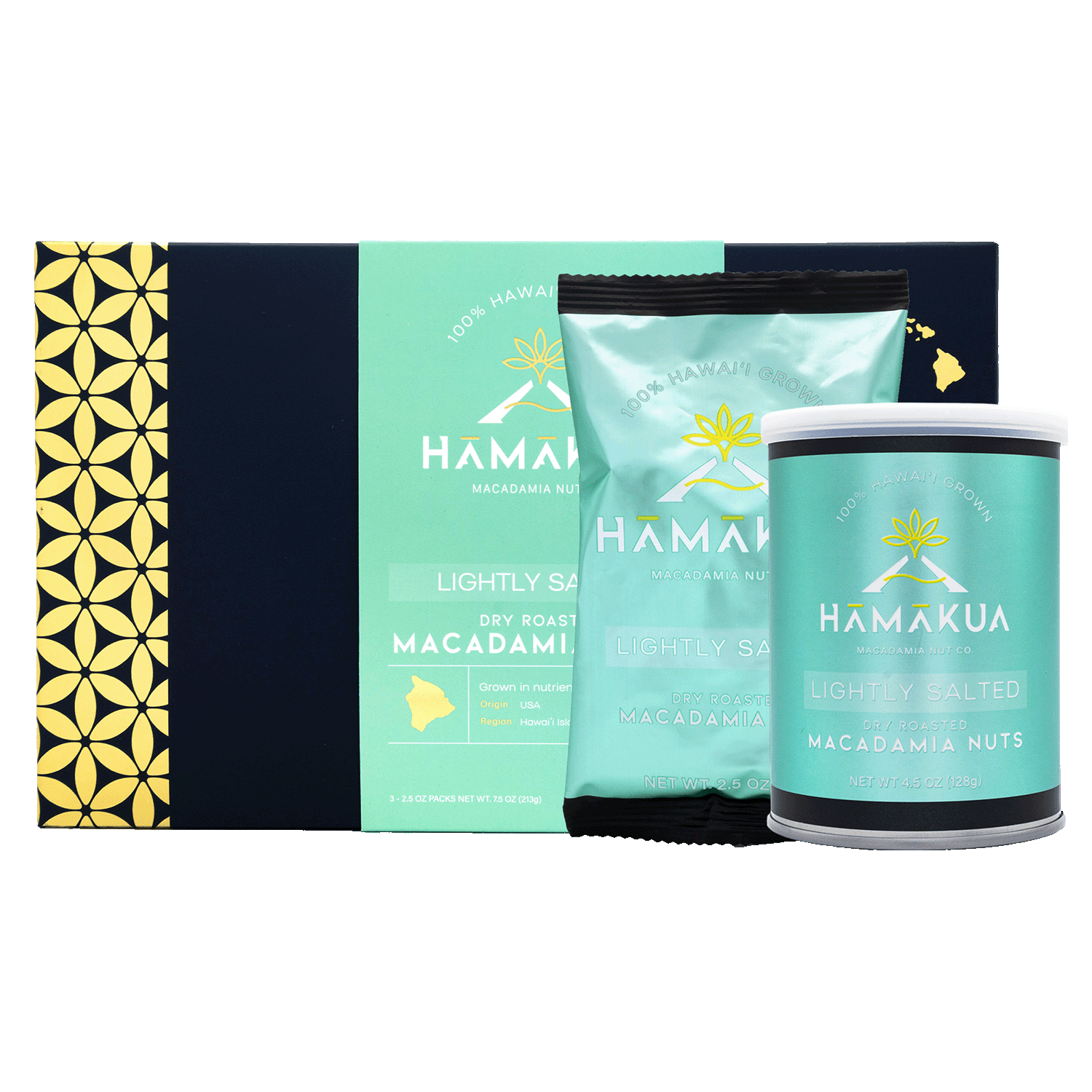 Hāmākua Macadamia Nut Company Lightly Salted Macadamia Nuts in various size packaging