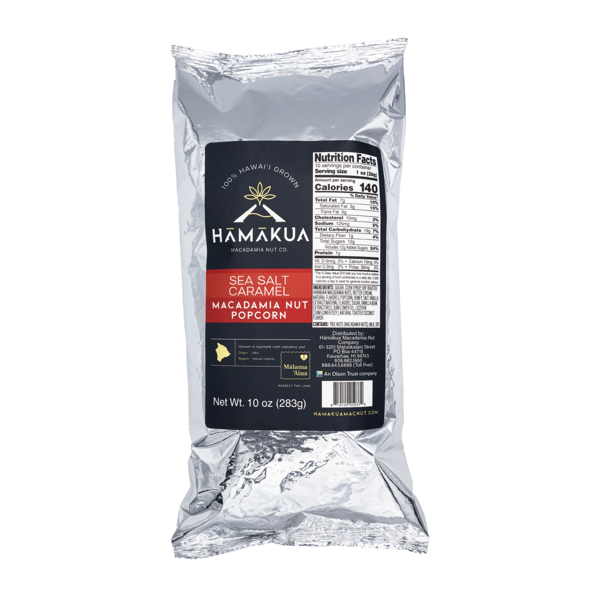 10oz Pouch of Sea Salt Caramel Macadamia Nut popcorn by Hāmākua Macadamia Nut Company