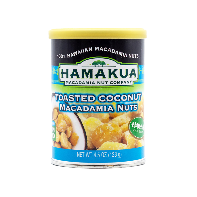 4.5 oz can of Hāmākua Macadamia Nut Company Toasted Coconut Macadamia Nuts