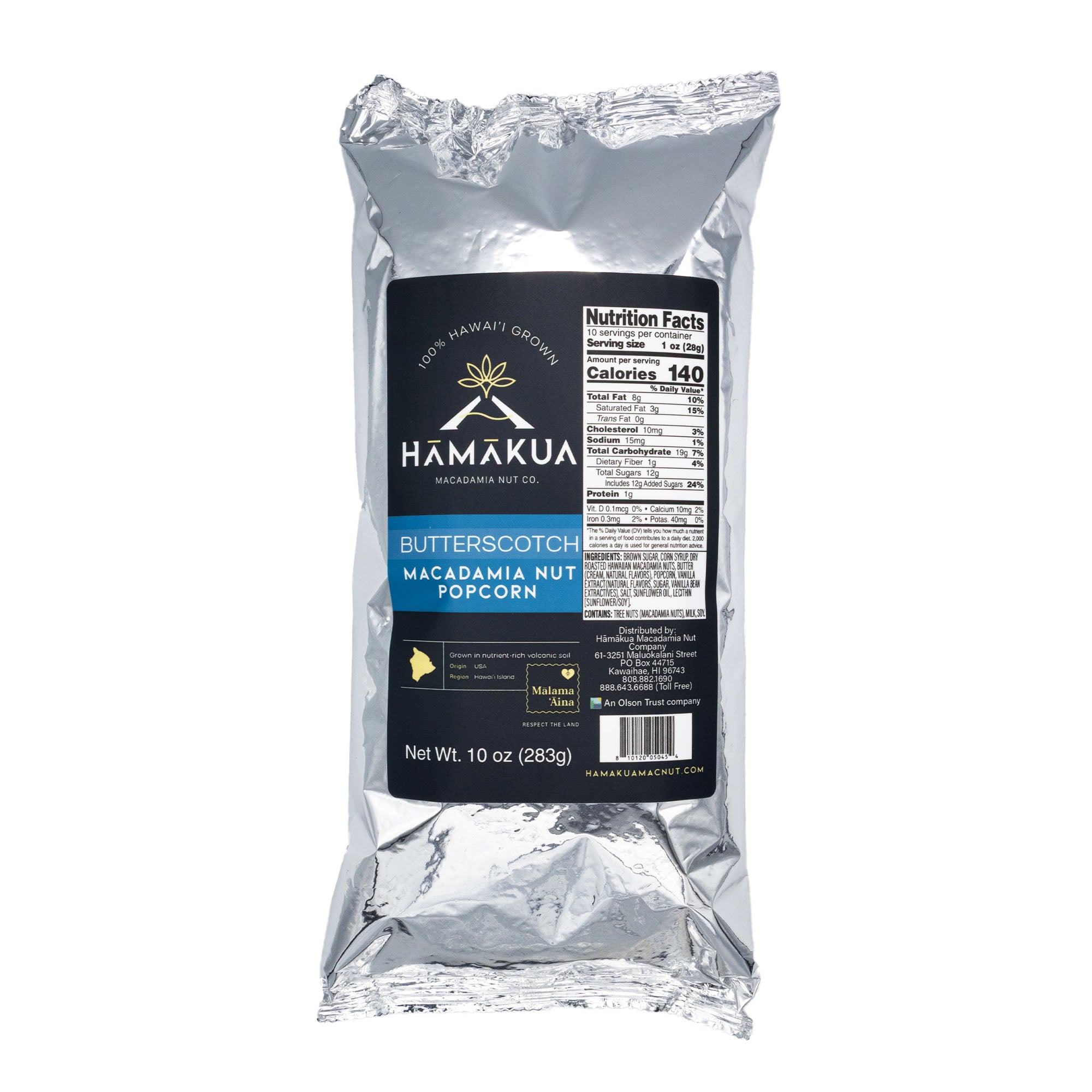 10oz Pouch of Butterscotch Macadamia Nut popcorn by Hāmākua Macadamia Nut Company
