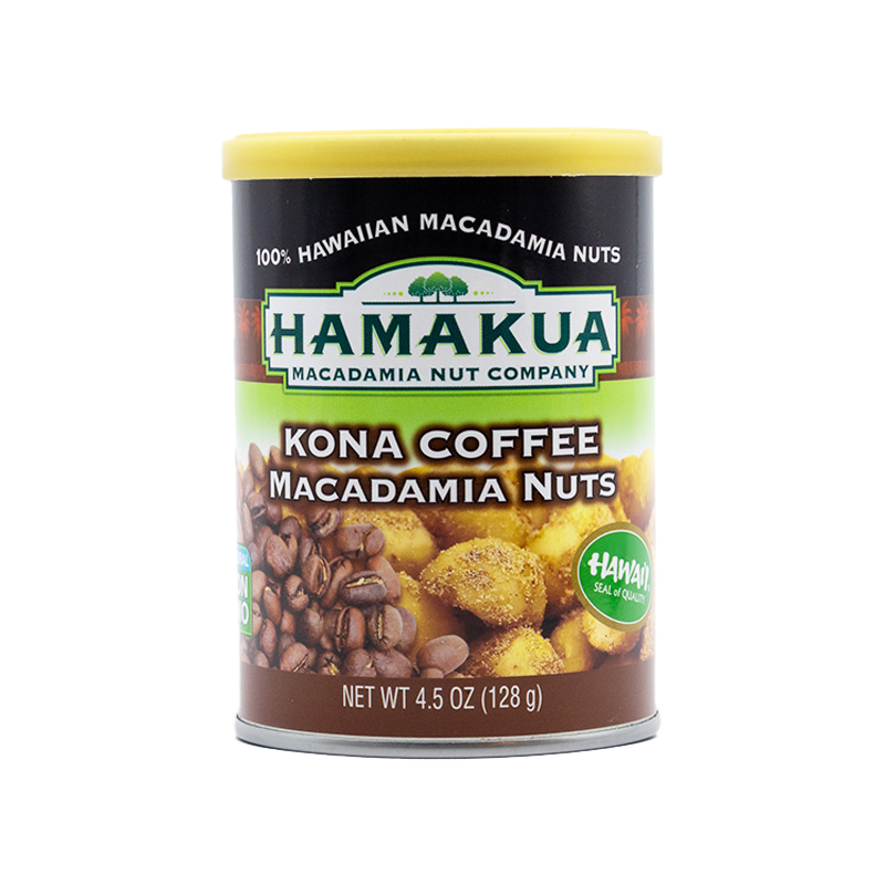 4.5 oz can of Hāmākua Macadamia Nut Company Kona Coffee Macadamia Nuts